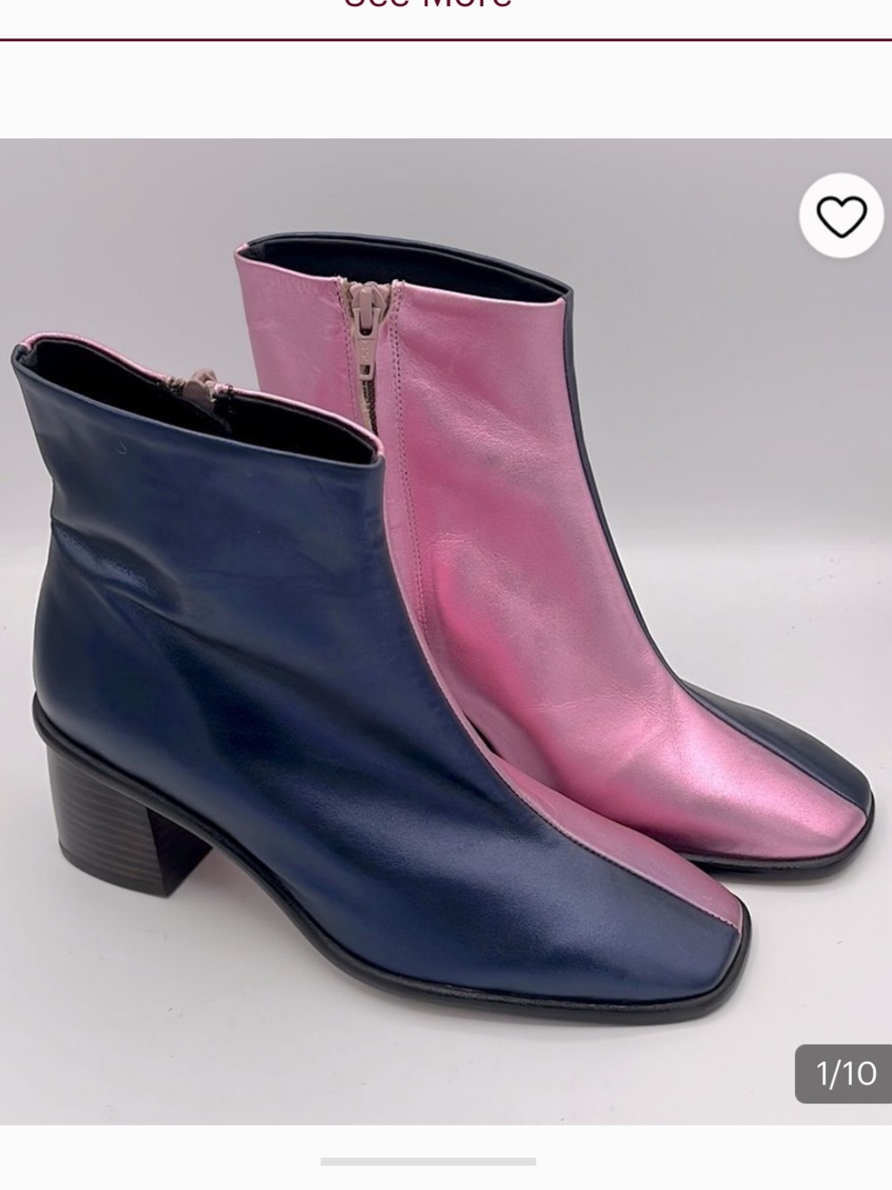 Anthropologie Maeve Anjou Metallic Pink Blue Square Toe Leather Ankle Boot 6.5
